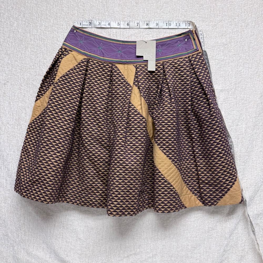 Anthropologie Pankaj & Nidhi Ahuja Purple Tan Geometric Embroidered Mini Skirt 2